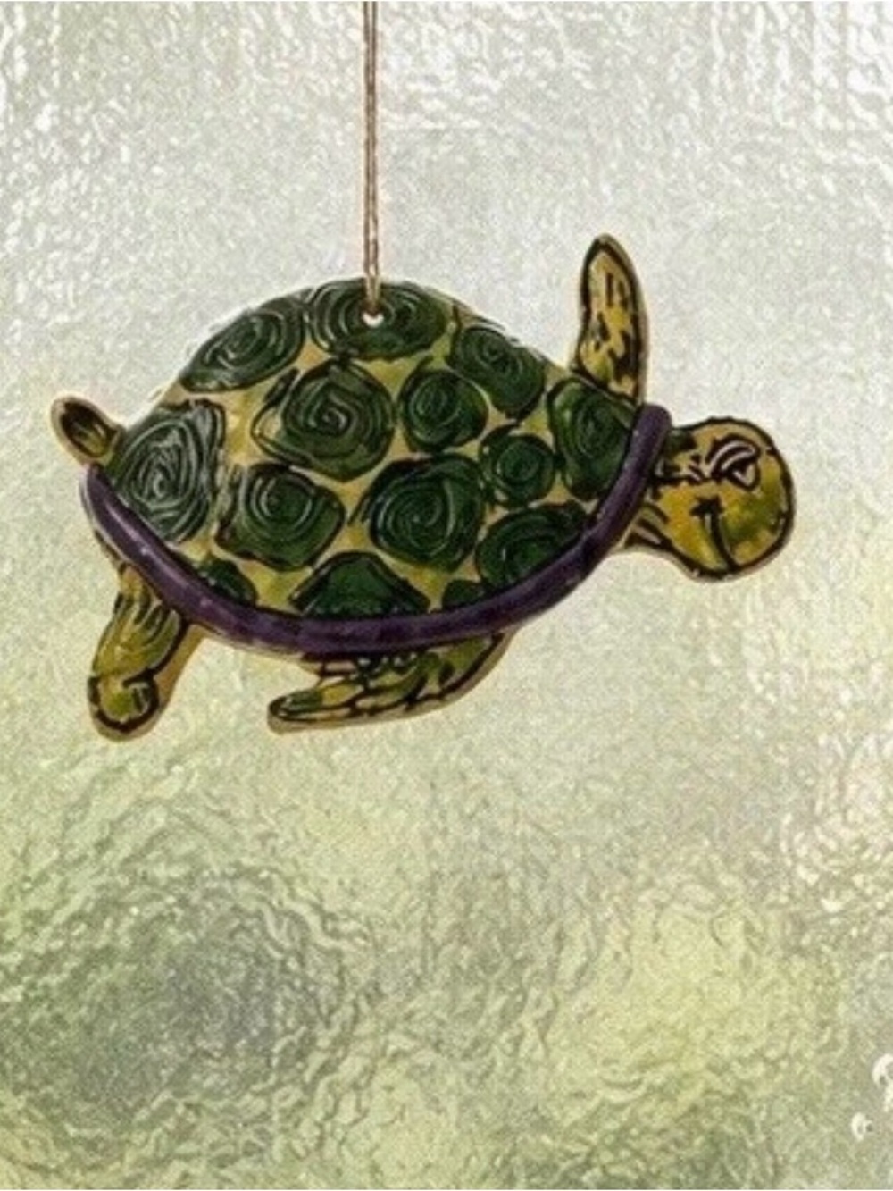 Green and Purple Ceramic Turtle Ornament by Heather Goldminc
